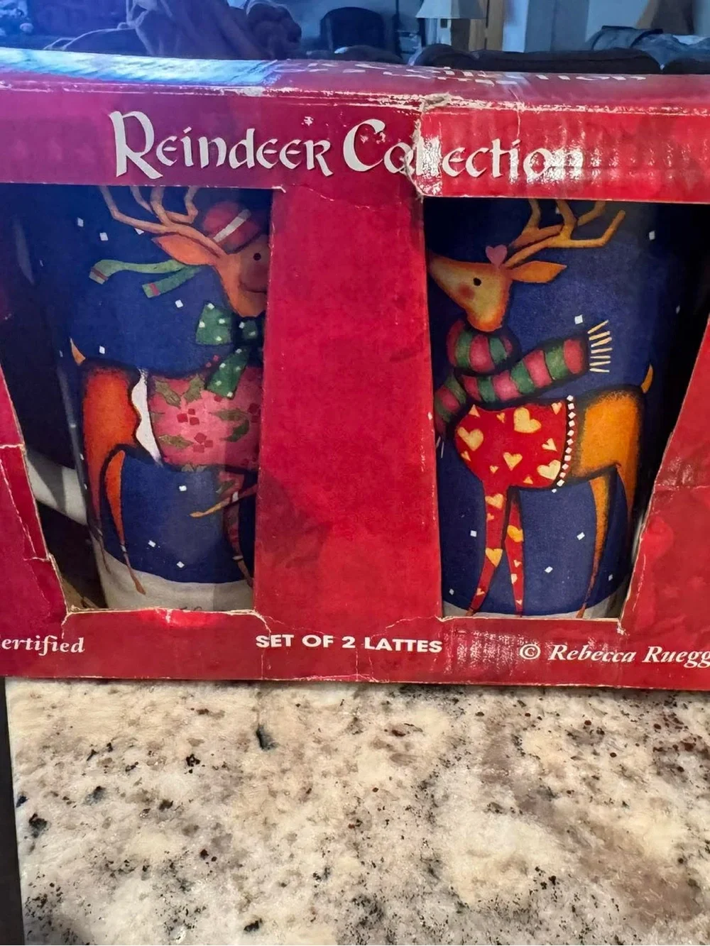 Set of 2 Reindeer Collection Holiday Latte Mugs - Blue & Multicolor